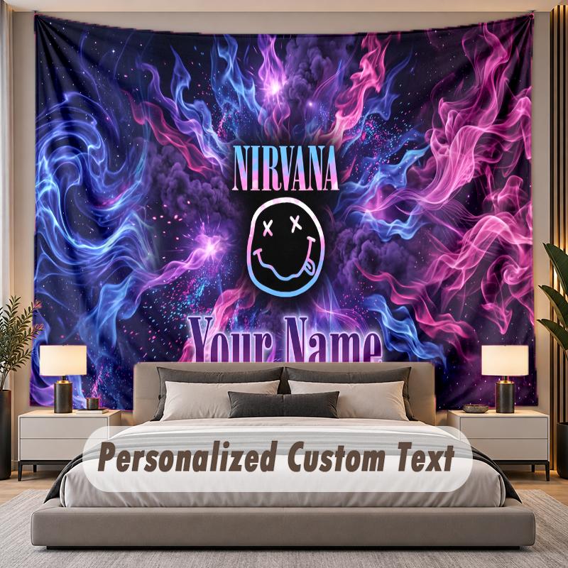 Custom Name Text Tapestry Nirvana Personalized Polyester Wall Tapestry For Bedroom And Room