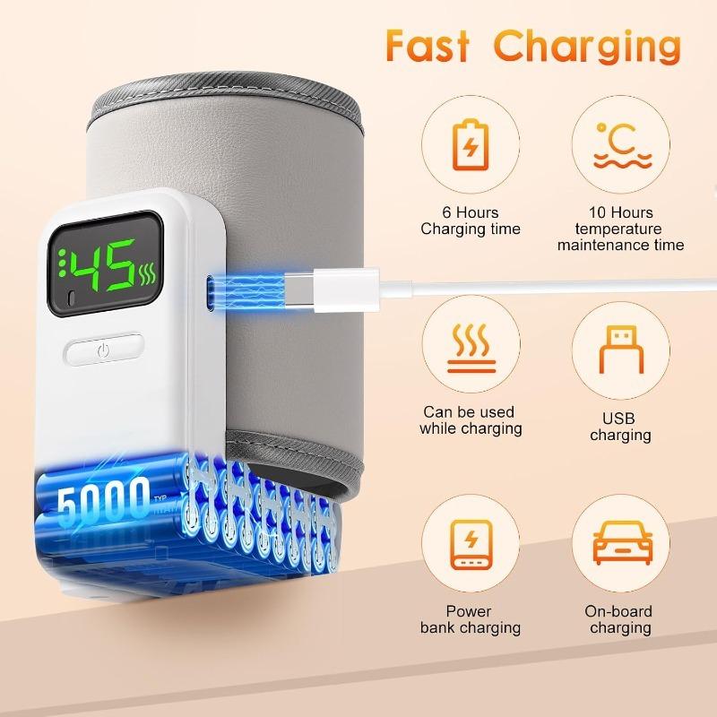 Bottle Warmer, Portable Baby Milk Warmer with 6 Temp Control for Travel, 18W Cordless Smart Warmer BPA-Free with Digital LCD for Most Bottles Fast H