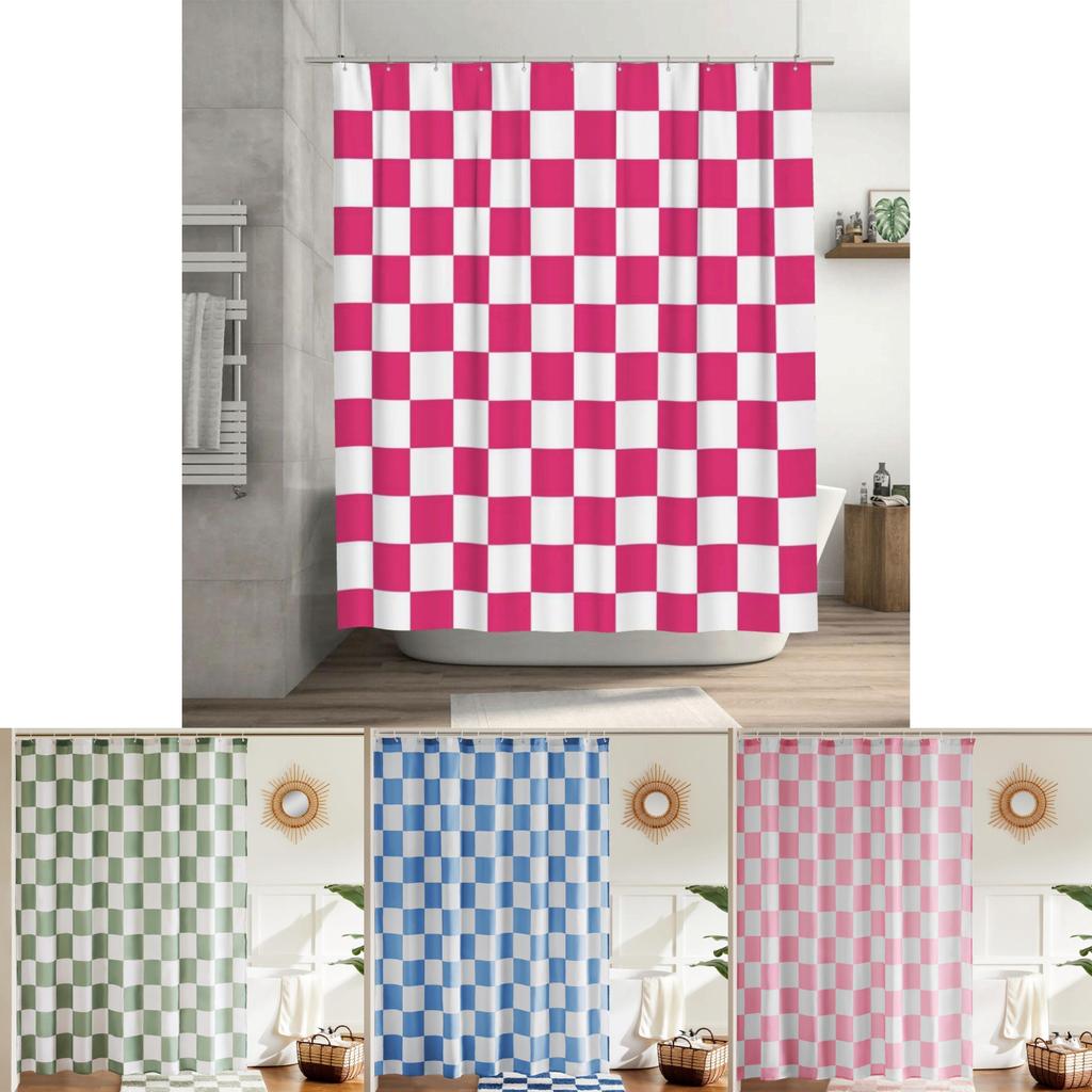 72x72inch Retro Checkerboard Pattern Waterproof Shower Curtain For Bathroom Privacy