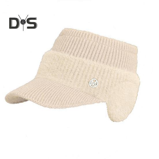 

Женская зимняя шапка с пустым верхом, защита ушей, короткие поля, толстая плюшевая вязаная кепка с козырьком, украшение в виде букв со стразами, эластичный повседневный головной убор бежевый