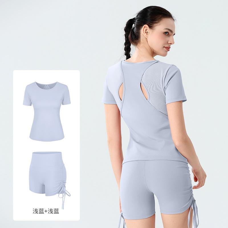 European and American spring and summer mesh splicing yoga suit women's short-sleeved tight fitness suit breathable quick-drying sportswear
