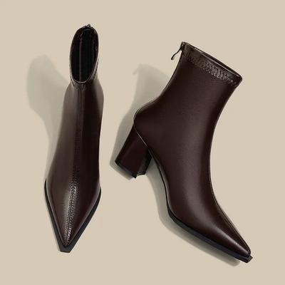 Fashion Shoes Female 2024 Plus Size Ankle Women's Boots Elegant Modern Boots Women Sewing Pointed Toe Chunky Heels Back Zip Shoes Women