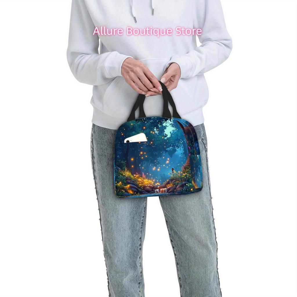 1pc Magical Glow-in-the-Dark Thermal Insulated Bag - Non-Food Contact Portable Thermal Bag with Enchanted Forest Glowing Lights