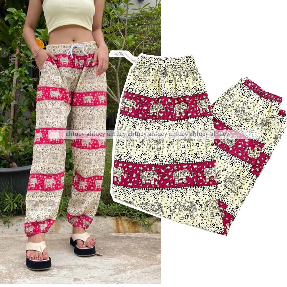Elephant Pants Long Adjustable Elastic High Waistband Strap Jumper  Unisex Man Women Print Thailand Casual Streetwear Beach Bohemian Retro Vintage