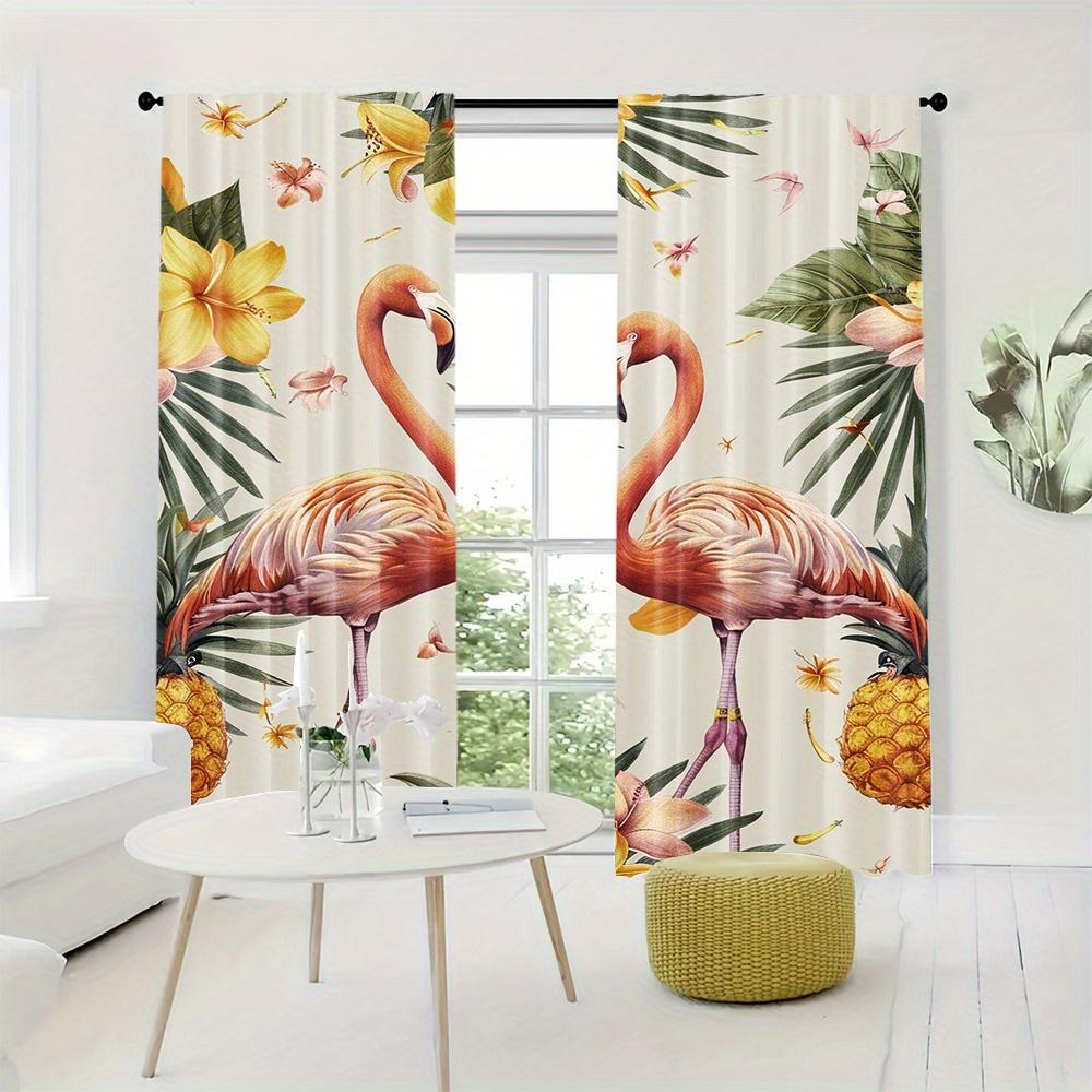 2-Piece Flamingo & Floral Print Curtains Set Rod Pocket Design Polyester  For Living Room Bedroom Kitchen Blinds Floor Window