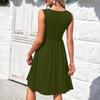 Women's Casual Fashion Sexy V-neck Button Decoration Sleeveless Solid Color Waist Dress