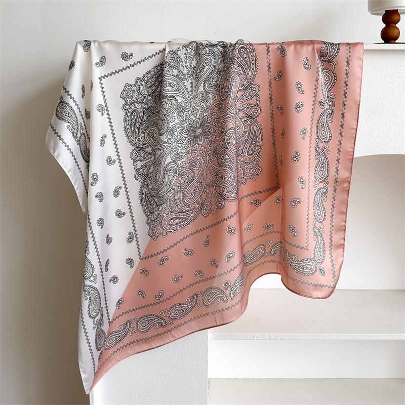 Spring and Summer New Retro European and American Small Square Scarf Color Matching Cashew Nut Silk Scarf Simulation Silk Scarf Fashion Scarf Sun Prot