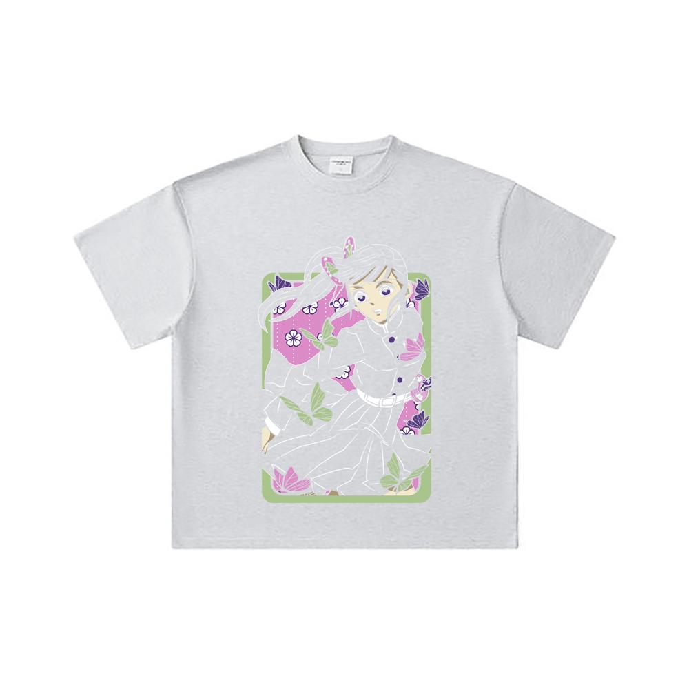 260 GSM Double Yarn 32 Count 100% Cotton Demon Slayer V77 Kanao Print Unisex Heavy Cotton T Shirt