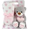Q-FLA Teddy Bear Plush Toy, Animal Gift, Bear & Blanket Pink Heart Set, Perfect for Baby Showers and Celebrations, 826559