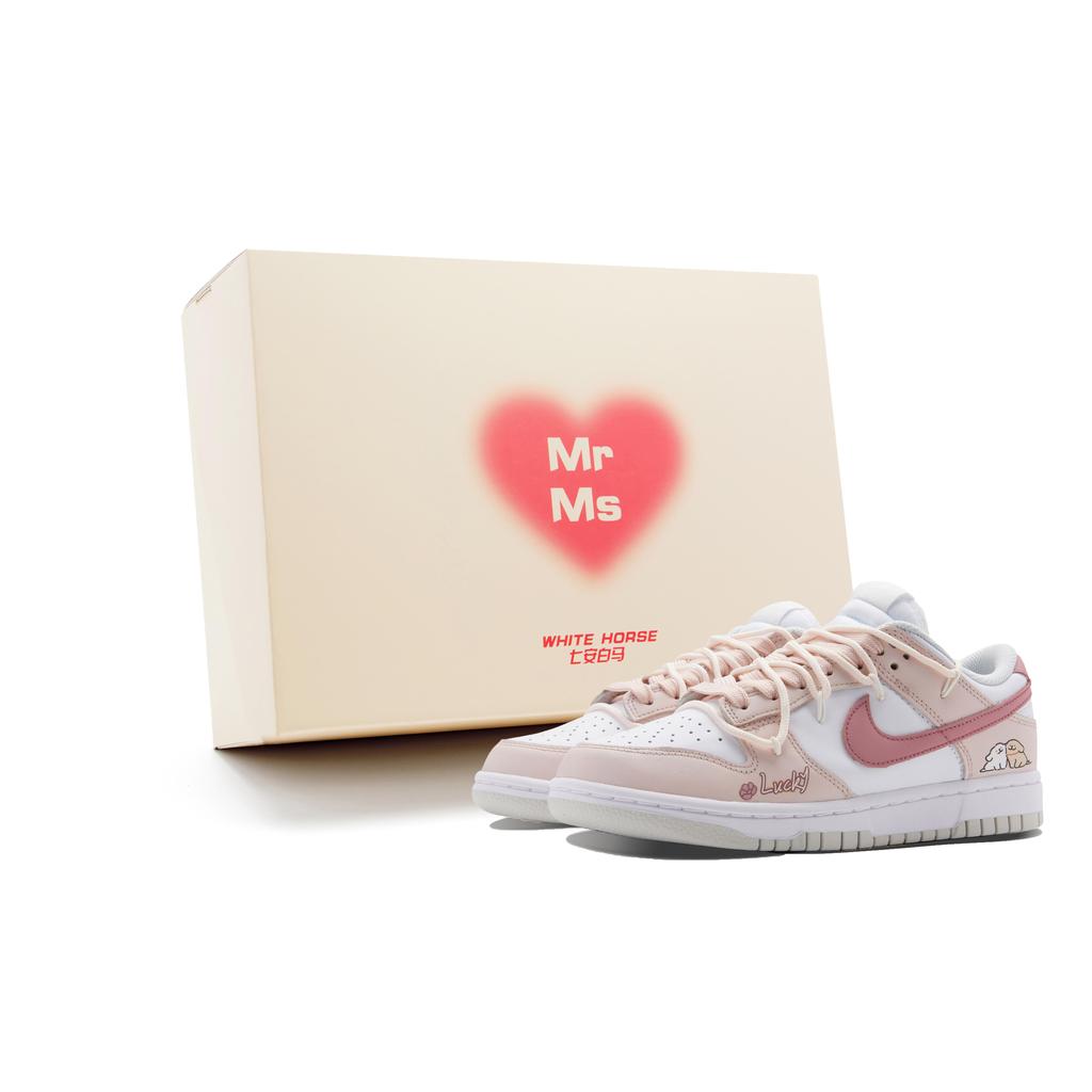 Nike Dunk Synthetic Leather, Artificial Leather Slip Resistant Cushioning Low top Skateboard Shoes Women's White Pink DD1503-103(Team44-)