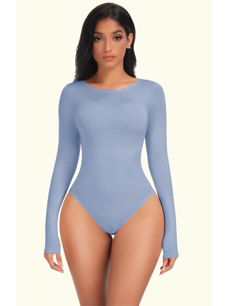 Seamless Long Sleeve Quick-Dry Knitted Yoga Bodysuit with Snap Closure