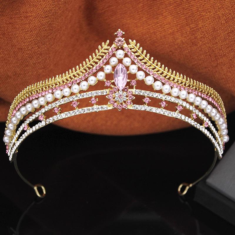 Princess Girls Tiaras and Crowns Rhinestone Imitation Pearls Headband Elegant Bridal Wedding Crown Party Birthday Hair Jewelry