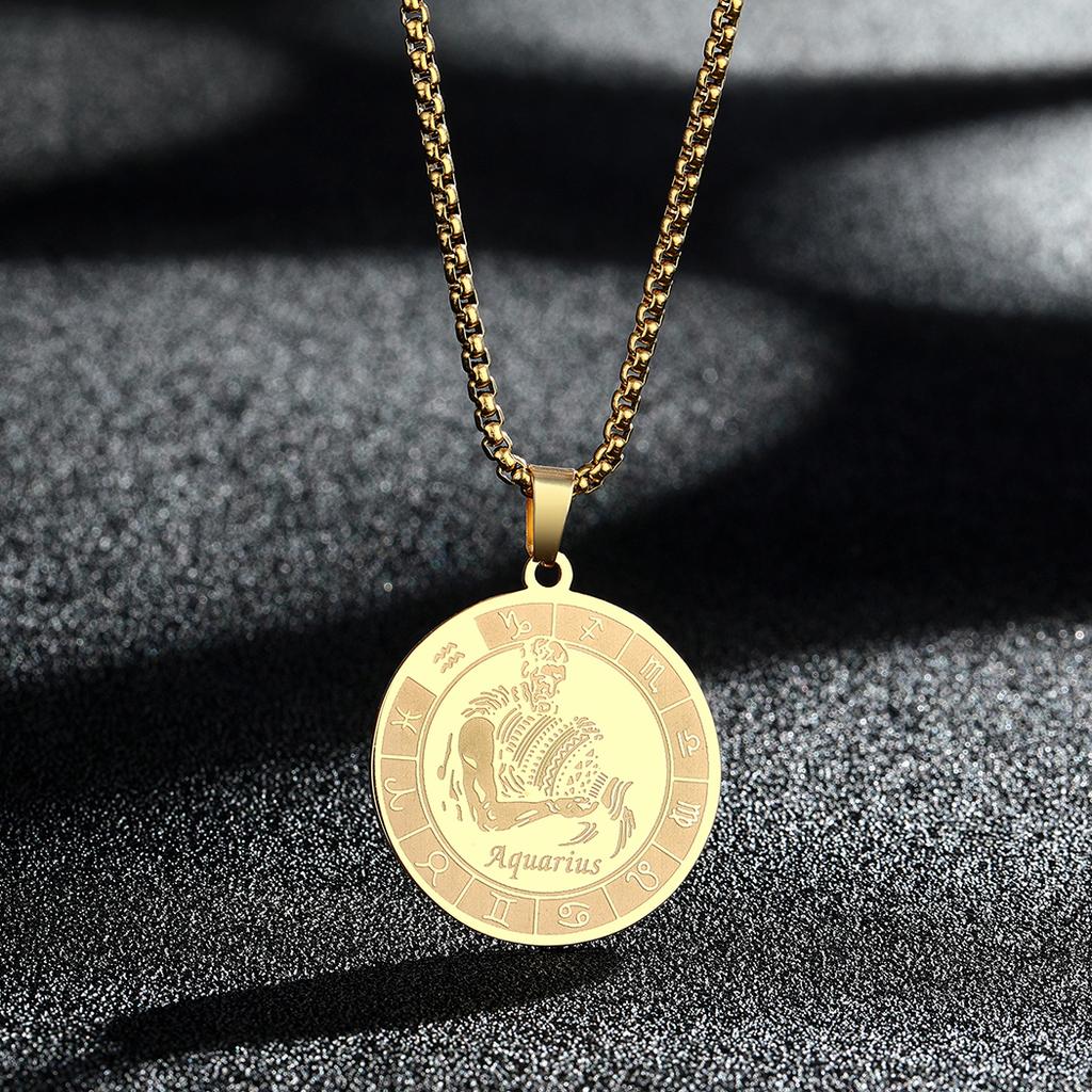 Kinitial Stainless Steel Aquarius Zodiac Sign Pendant Necklace For Women Chain Choker Jewelry Charm Astrology Necklaces Gift