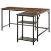 Industrial Design Office Desk Corner Desk 2 Shelves CPU Printer Stand Old Wood Look Black Metal