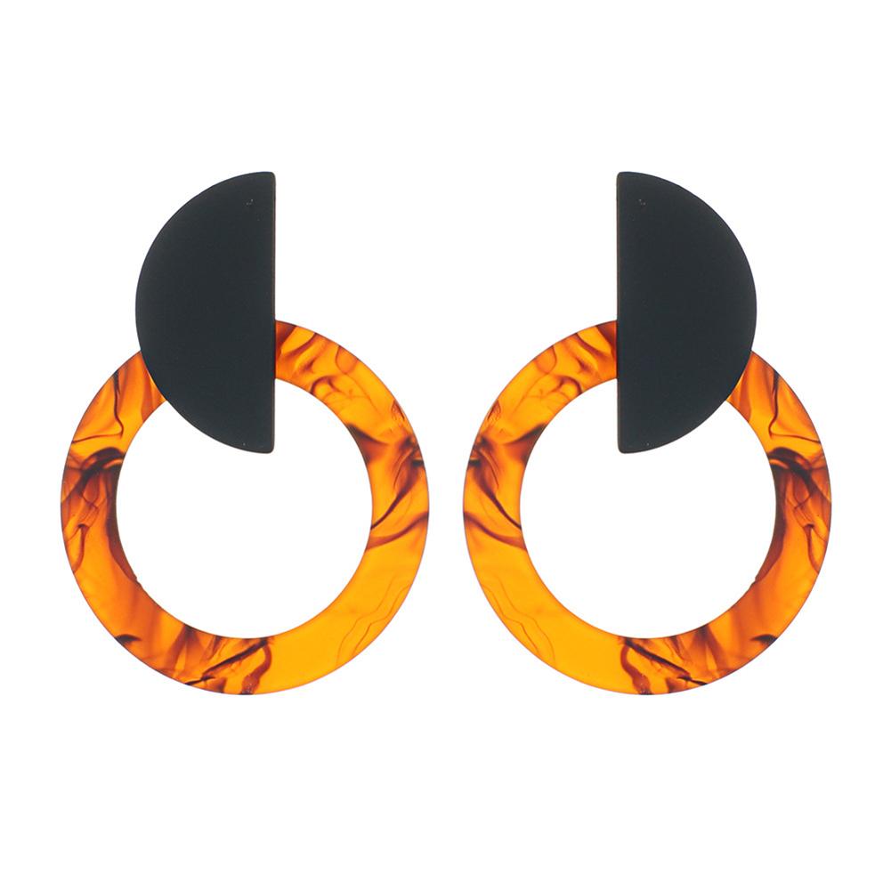 Exaggerated Fashion Acetic Acid Resin Brown Tortoiseshell Big Round Circle Hollow Drop Earrings