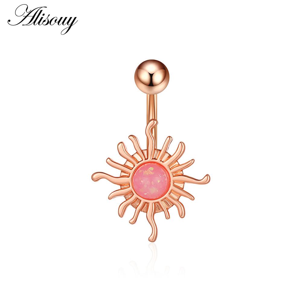 Alisouy 1pc Zircon Sexy Long Belly Ring Star Sun Moon Heart Navel Piercing Surgical Steel Women Belly Button Ring Navel Jewelry