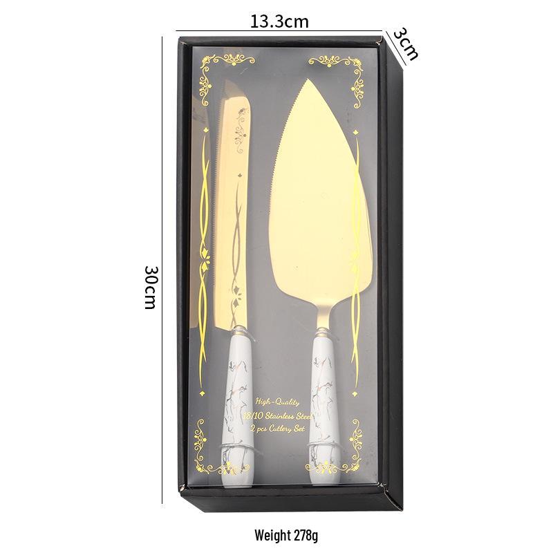 Stainless Steel Cake & Cheese Knife Set with Ceramic Handle - Includes Spatula, Pizza, and Pastry Knives in Gift Box