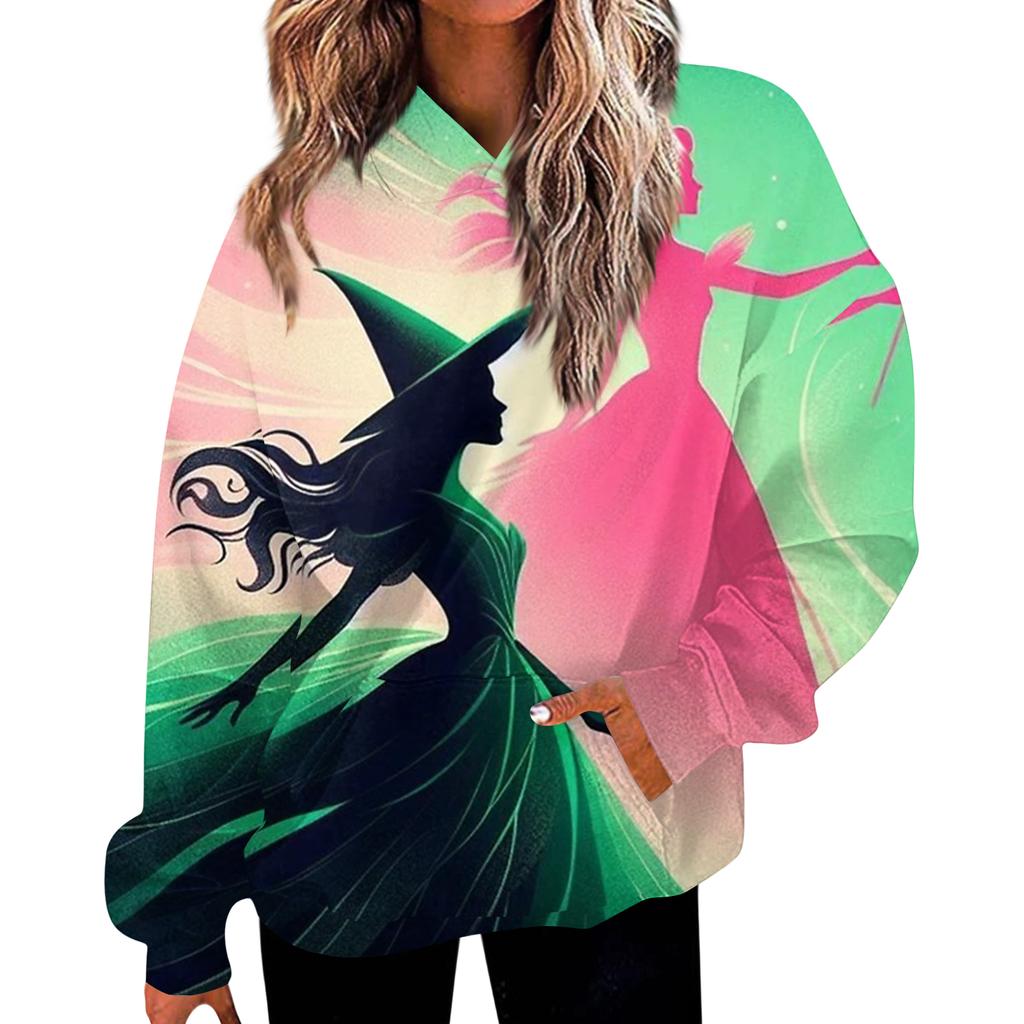 Women's Casual Fashion Witch Print Long-Sleeve Hooded Sweatshirt With Pockets