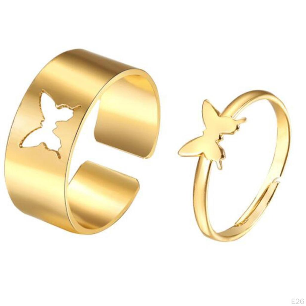 Fashion Hollow Matching Rings Set for Teen Girls Mens Engagement Adjustable Open Punk Jewelry