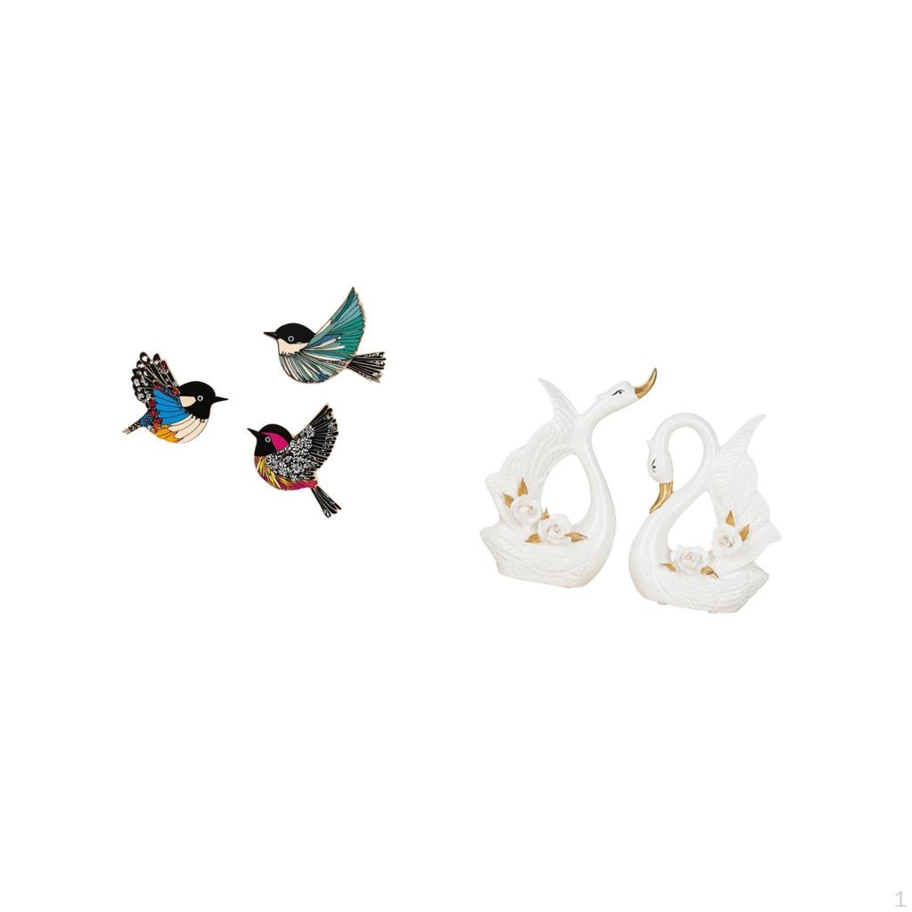 Graceful Wooden Bird And Swan Wall Art Set Elegant Ceramic Animal Sculpture Ornaments for Garden