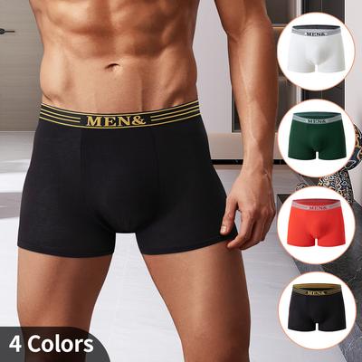 Men's Boxer Briefs Cotton Underwear Athletic Loose Comfortable Solid Color Letter Waistband