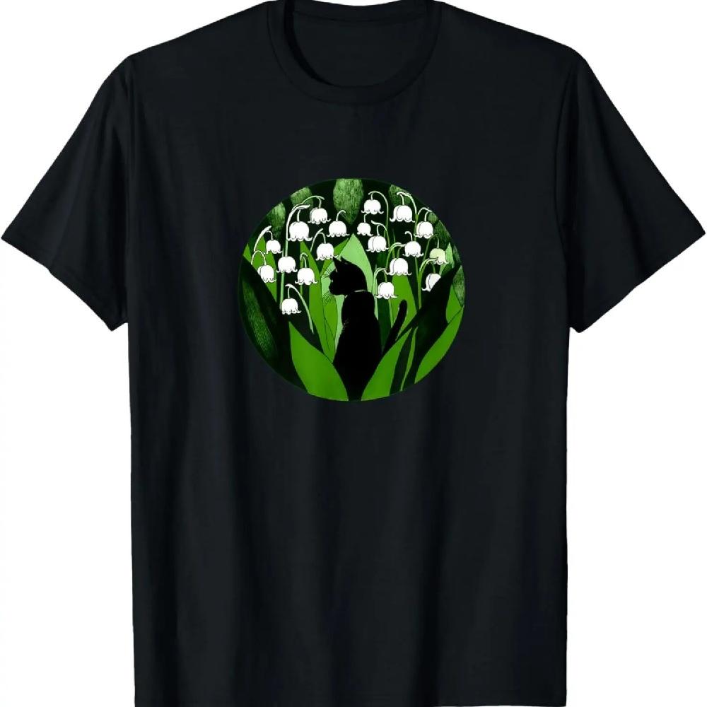 

Black Cat Floral Artwork Lily of the Valley Garden cat T-Shirt XXXL чёрный
