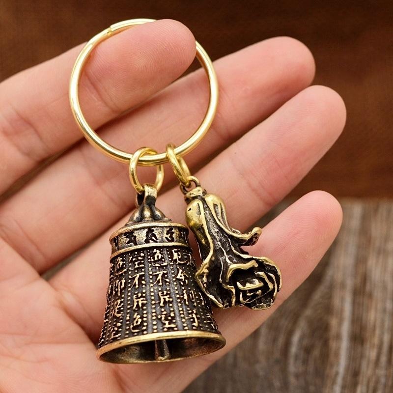 Six-character Mantra Bell Keychain Creative Key Ring Heart Sutra Copper Bell Pendant Bag Charm Accessories Lucky Gift