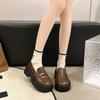 Brown and black small leather shoes female round head muffin thick-soled lazy person pedaling
