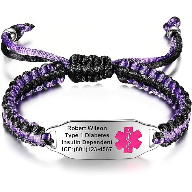 Medical Alert Bracelets for Women Personalized | Medical Alert ID Bracelets | Tow-Tone Polyester Rope Handmade Braided Emergency Bracelet, Adjustable