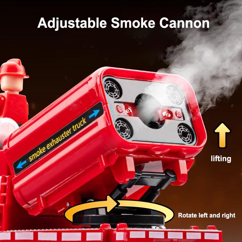 New Smoke Exhaust Fire Truck Die-cast Light Music Alloy Fire Truck Model Can Spray Water Ladder Rescue Truck Toy Children's Gift