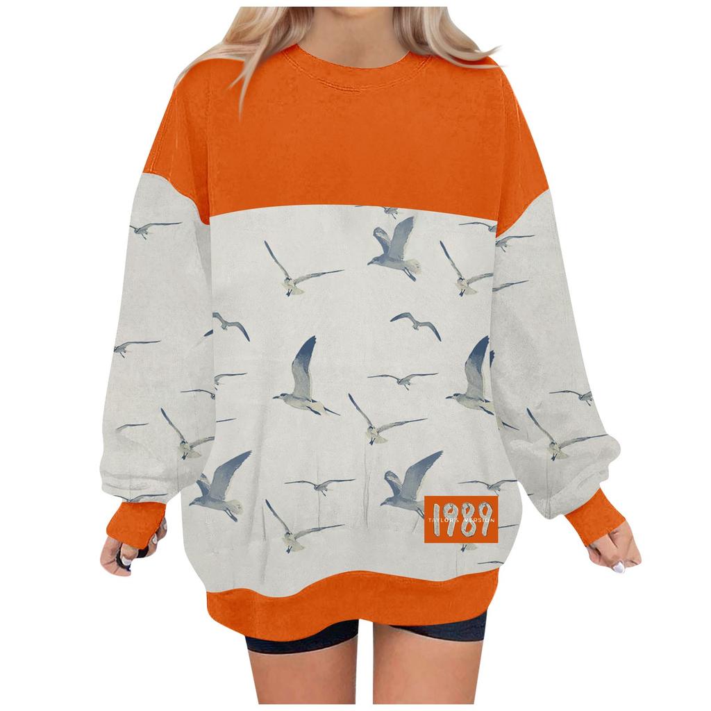 Damen Casual Fashion Print Langarm O-Ausschnitt Pullover Top