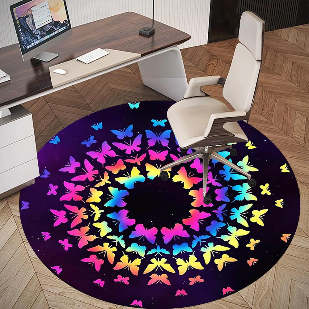 1pc Butterfly Mandala Round Chair Mat Area Rug - Non-Slip, Floor Mat for Office, Bedroom, and Indoor Decor -1002103
