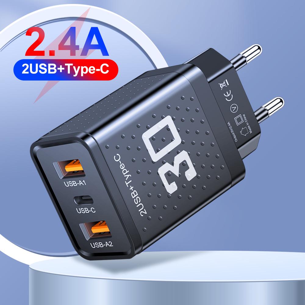 2.4A PD+2USB Travel Charger - US/EU/UK Plug