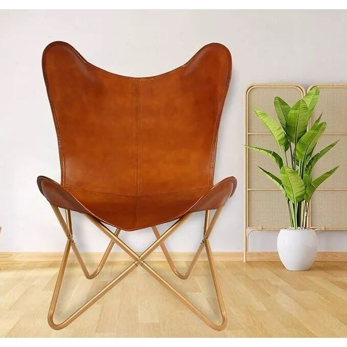 vintage leather butterfly chair accent chair golden frame chair