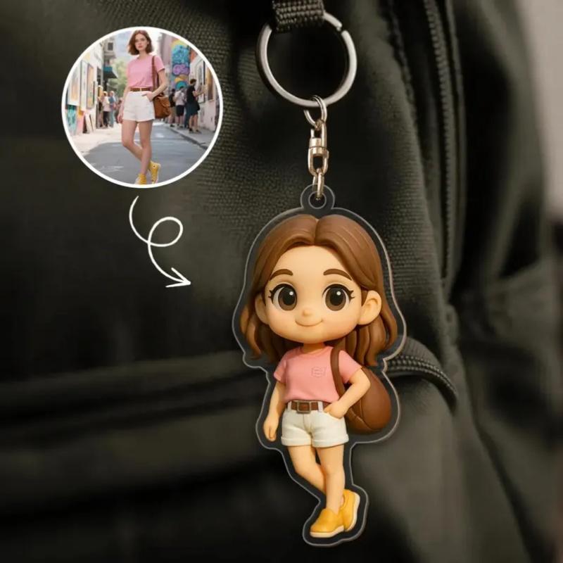 Custom 2D Cartoon Portrait Acrylic Keychain Personalized Photo Keyring for Family Couple Friend Memorial Gift Bag Pendant