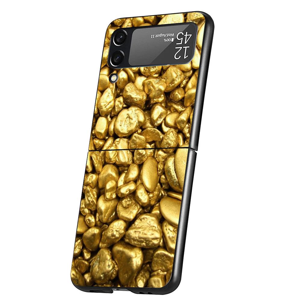 Fine Gold Pattern Printing Case Phone Cover for Samsung Galaxy Z Flip 7 6 5 4 3 5G ZFlip7 ZFlip6 ZFlip5 ZFlip4 ZFlip3 Black Fund