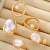 5Pcs/Set Irregular Baroque Imitation Pearl Rings for Women Ladies Geometric Gold Color Rings Vacation Style Jewelry Accessories