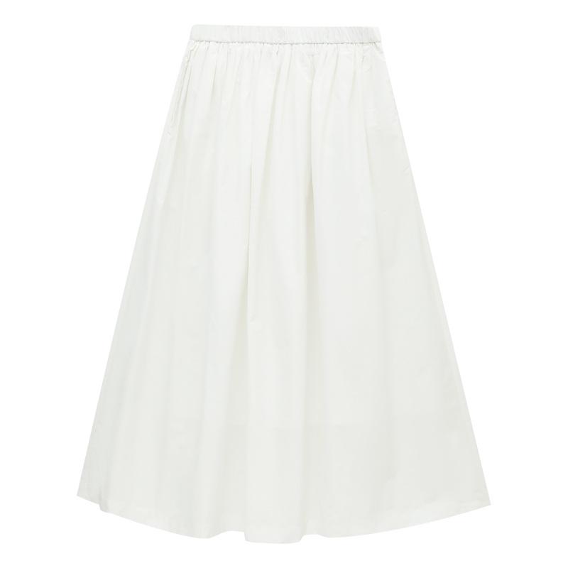 Minimalist autumn Korean high-end sense loose a-word elastic waist medium length skirt women 02799 S чистый белый