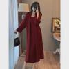 Women's French Retro Red Knitted Cardigan & Tube Top Set for Autumn/Winter