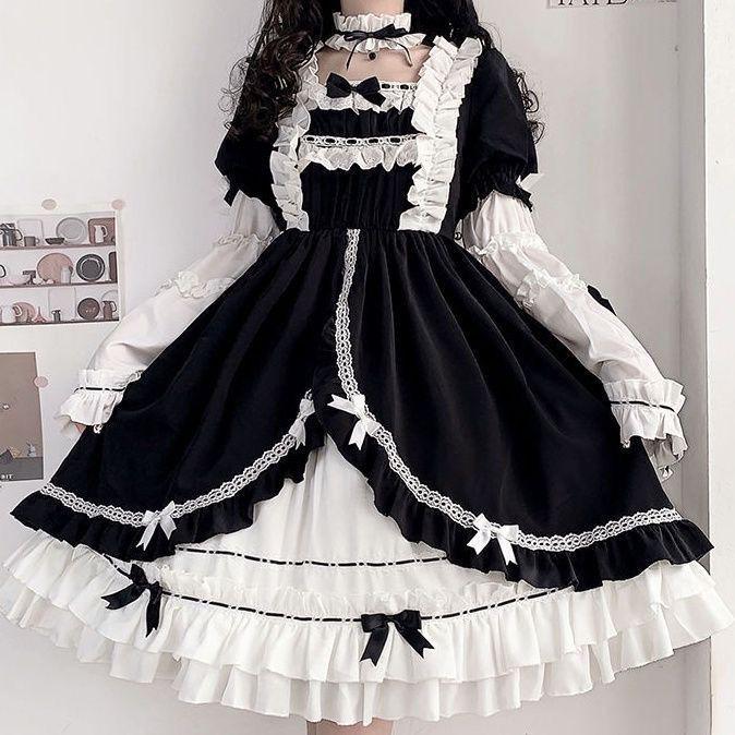 Elegantes Aurora Lolita Kleid mit abnehmbaren Puffärmeln - Neujahrsedition