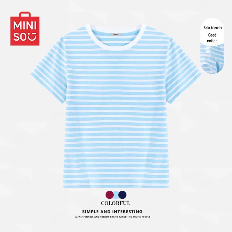 

MINISO Women s Striped Pure Cotton Short Sleeve T-Shirt M