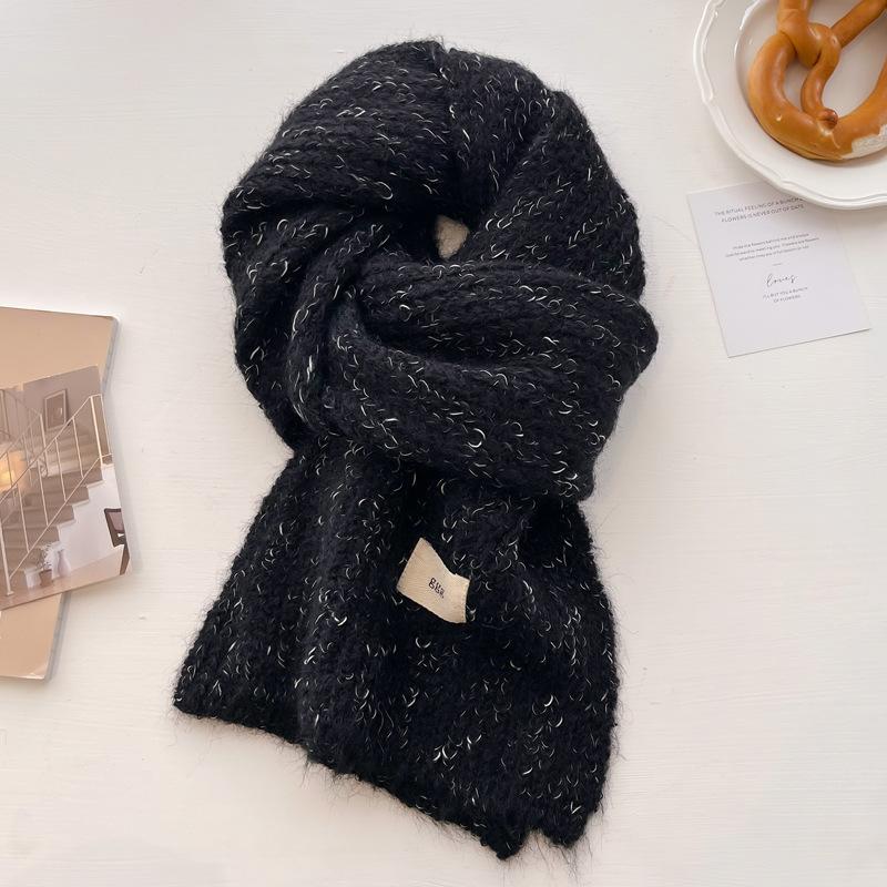 

Шерстяной шерстяной шарф женский зимний новый высококлассный сенсорный утолщенный теплый вязаный шарф для пар универсальный чёрный