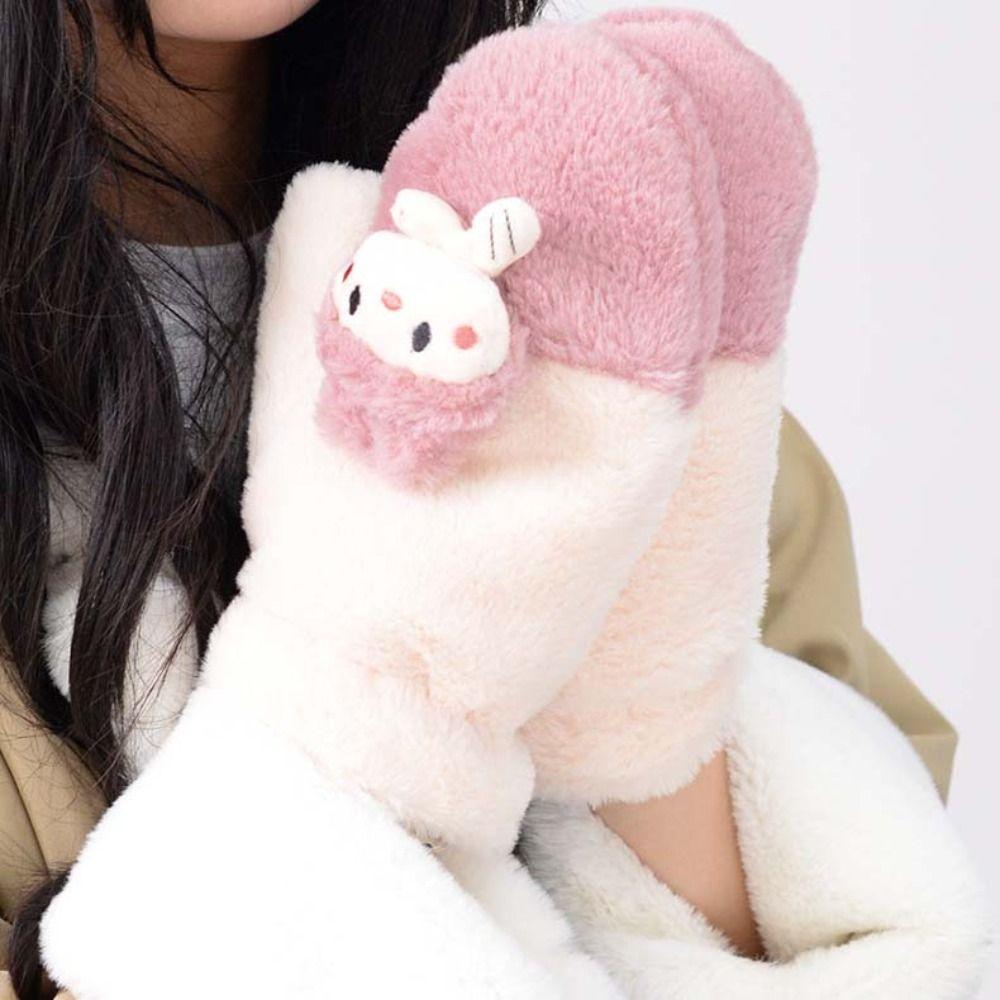 Korean Style Full Finger Mittens Plush Cycling Driving Gloves Gift Cartoon Cat Halter Gloves Girls