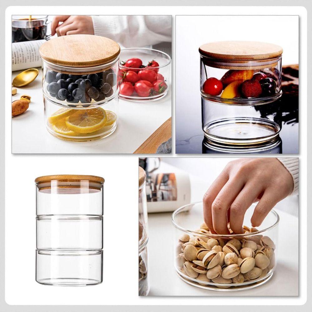 Bamboo Cover Fresh Salad Bowl Lid Airtight Snack Bin Elegant Stacking Tea Jars  Candy