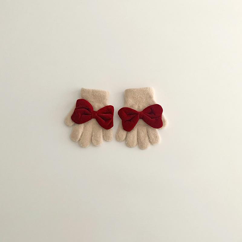 Bow Children's Gloves Sweet Koran Knit Winter Gloves for Girls Warm Cold-Proof Mittens with Fashion Design Cute Kids Wear