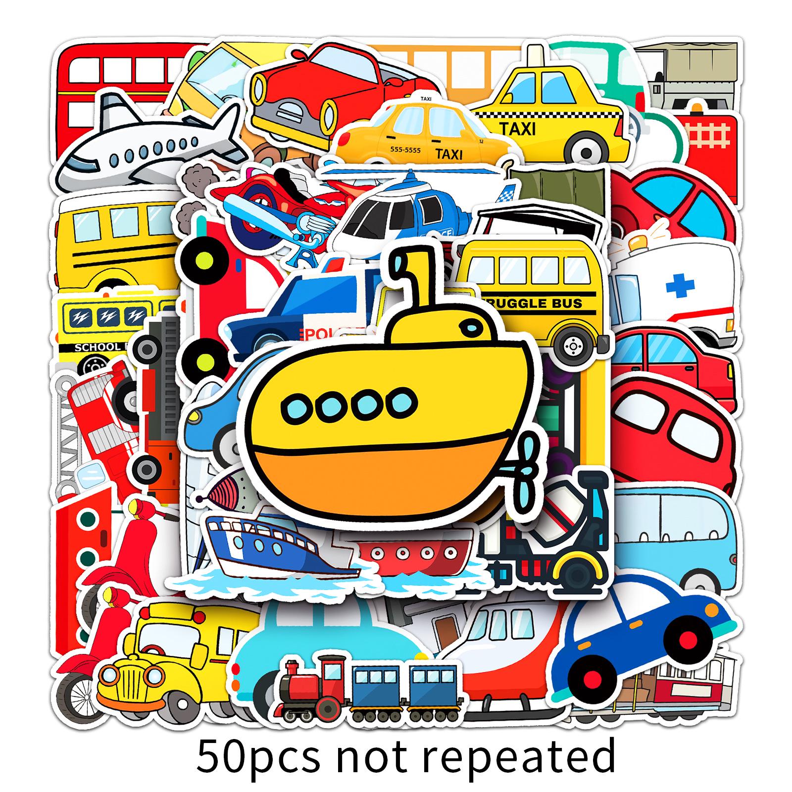 50PCS Trendy Waterproof Transportation Stickers for Luggage & Laptops