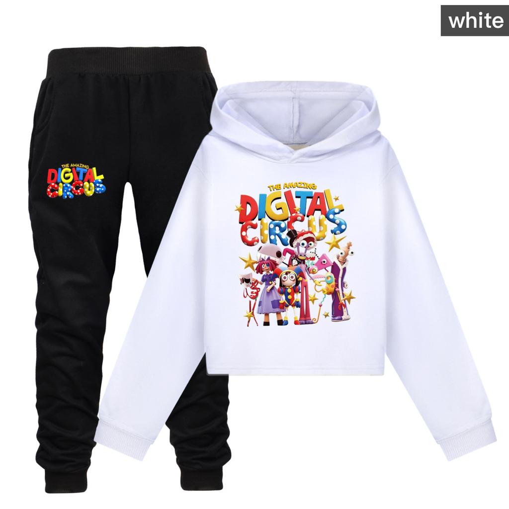 Het Geweldige Digitale Circus Meisjes Cropped Hoodie Broek Twee Delig Pak Casual Mode Pomni Opdruk Kinder Outfit