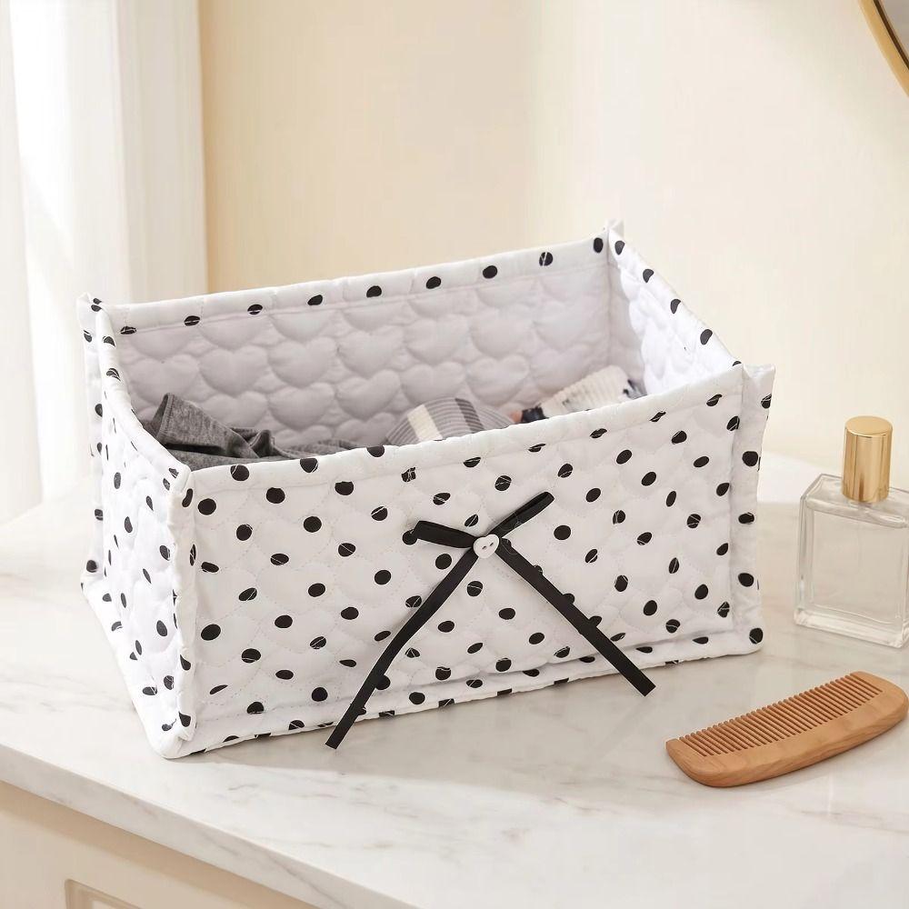 Quilted Polka Dot Storage Basket Rectangular Fabric Storage Box Desktop Organizer Home Decoration