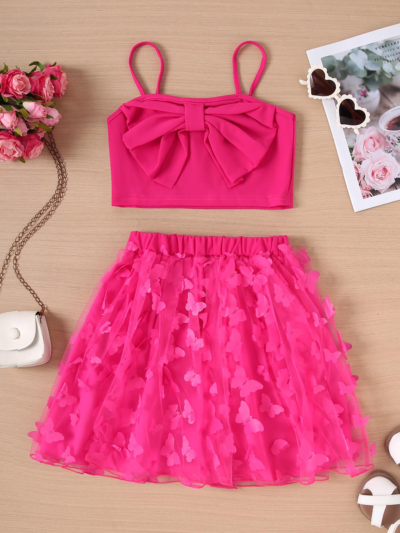 Girls Summer Spaghetti Strap Tank Top & Skirt Set - Cute Princess Dress 12 Years розы красного
