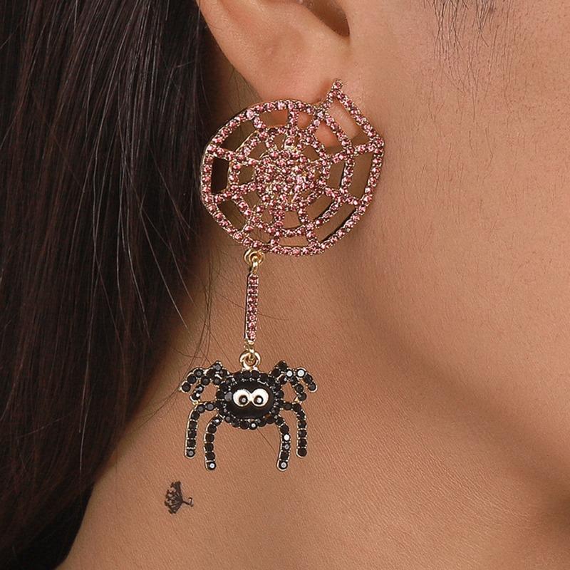 Exaggerated Personality Earrings Female, Full of Diamond Spider Web Fun Earrings Halloween Funny Earrings